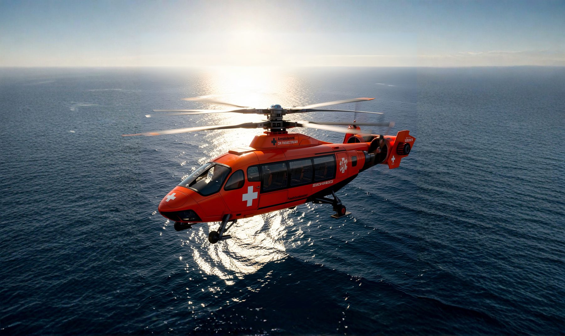 Air ambulance crossing open water